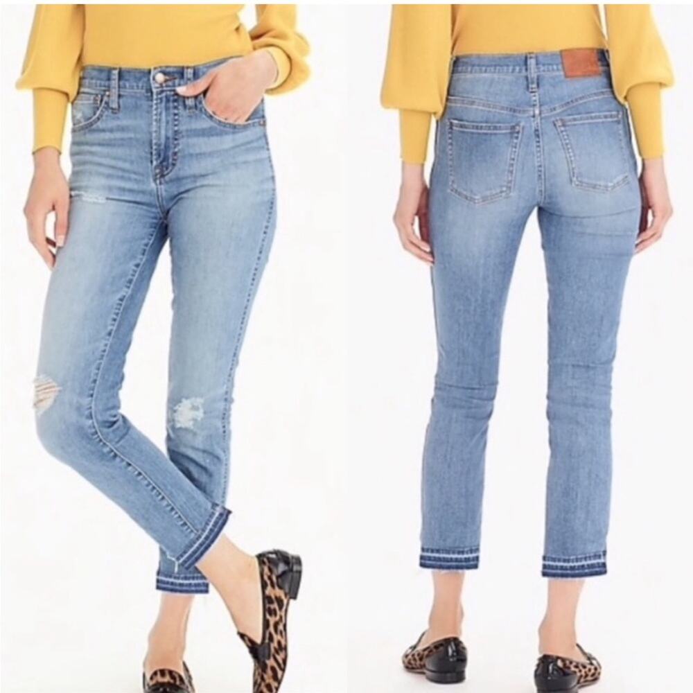 J. Crew Vintage Straight Eco Jeans in Medium Wash - Distressed Raw Hem - Size 31